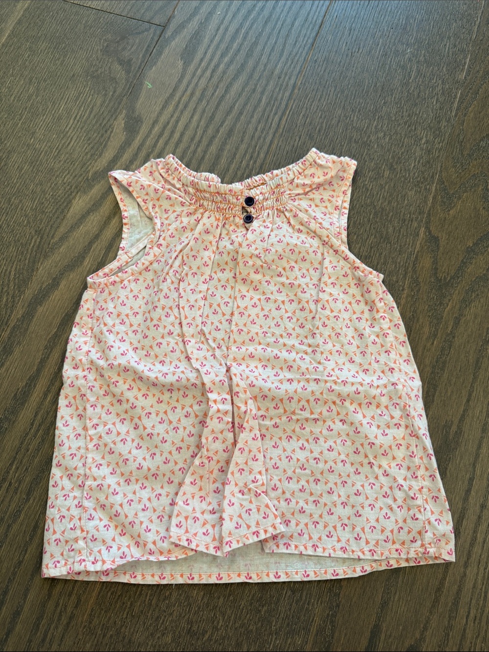 Girls Pink Printed Sleeveless Tank with Button Neck